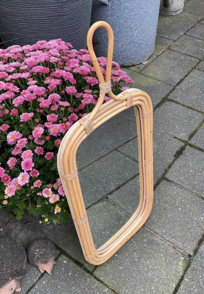 Rotan Spiegel, Ophalen, Minder dan 50 cm, Rond, Zo goed als nieuw