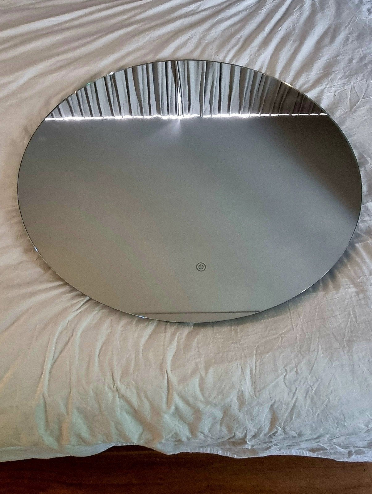 Spiegel met LED verlichting en spiegelverwarming, Rond, Ophalen of Verzenden, Zo goed als nieuw, 75 tot 100 cm