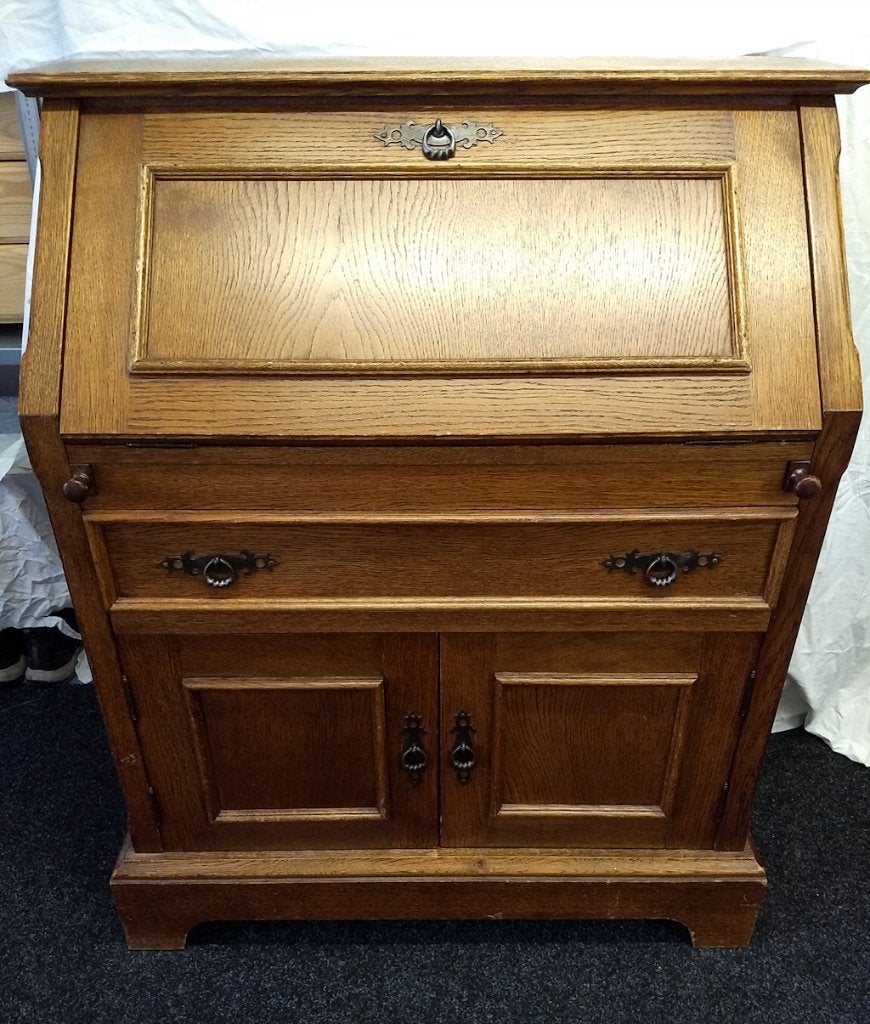 Kleine Oude houten Secretaire (Metaal beslag), Ophalen, Gebruikt, Antiek