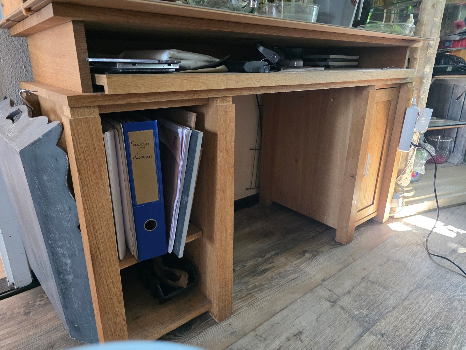 Massief Eiken Computer Meubel met Blad, Huis en Inrichting, Kasten | Computermeubels, Ophalen, Gebruikt, Klassiek, Robuust, Eikenhout