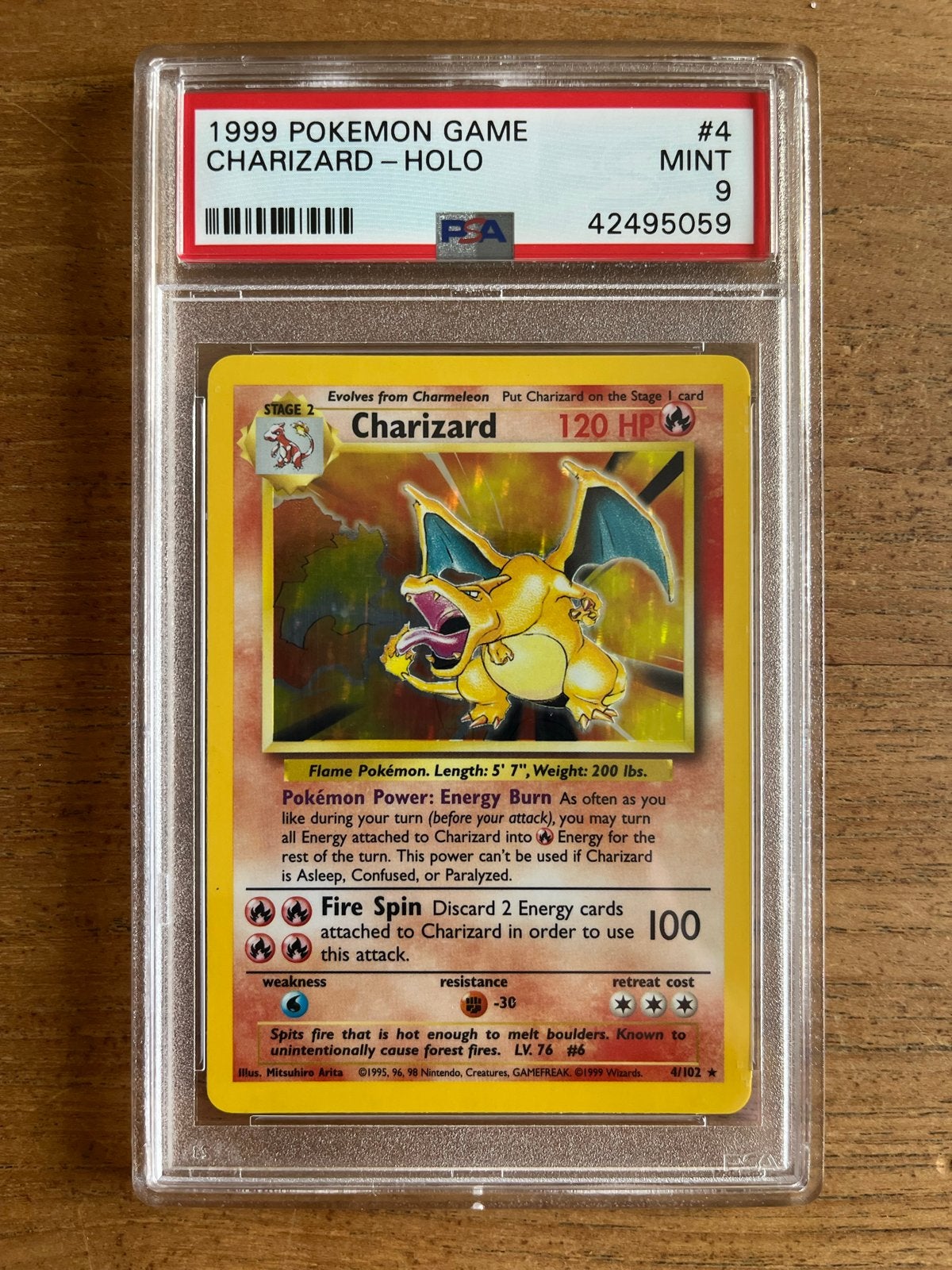 1999 Pokémon Game Charizard - Holo PSA 9 Mint, Hobby en Vrije tijd, Verzamelkaartspellen | Pokémon, Ophalen of Verzenden, Zo goed als nieuw