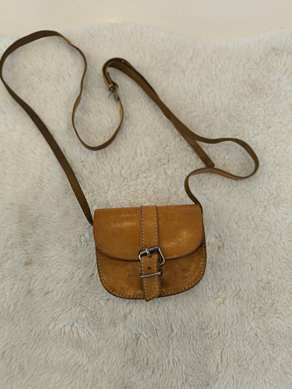 Kleine leren crossbody tas cognac bruin vintage, Ophalen of Verzenden, Zo goed als nieuw, Bruin, Schoudertasje