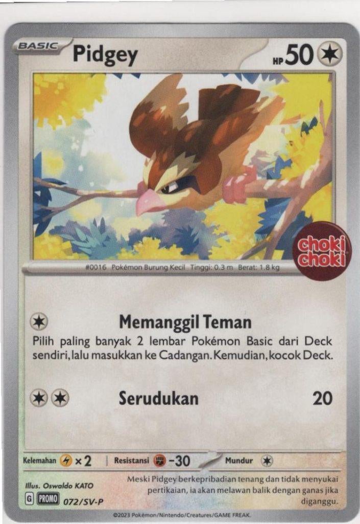Pidgey 072/SV-P  Choki Choki (ID) Promo, Ophalen of Verzenden, Zo goed als nieuw, Losse kaart