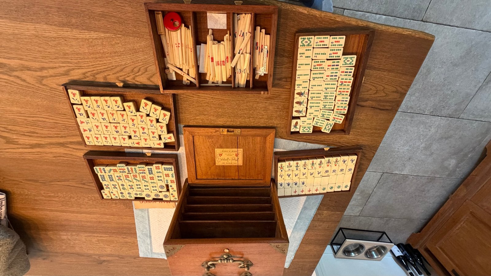 Vintage Mahjong spel in houten kist met tegels, Drie of vier spelers, Ophalen, Gebruikt