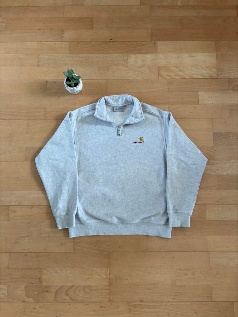 Carhartt American Script Halfzip Sweater Grijs S, Ophalen of Verzenden, Zo goed als nieuw, Grijs