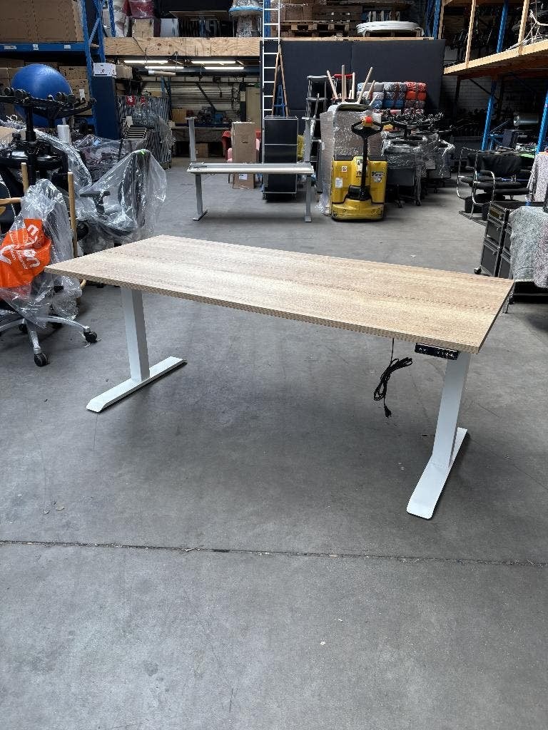 Elektrisch zit/sta bureau | 1 motor | 180x80cm Wit/eiken