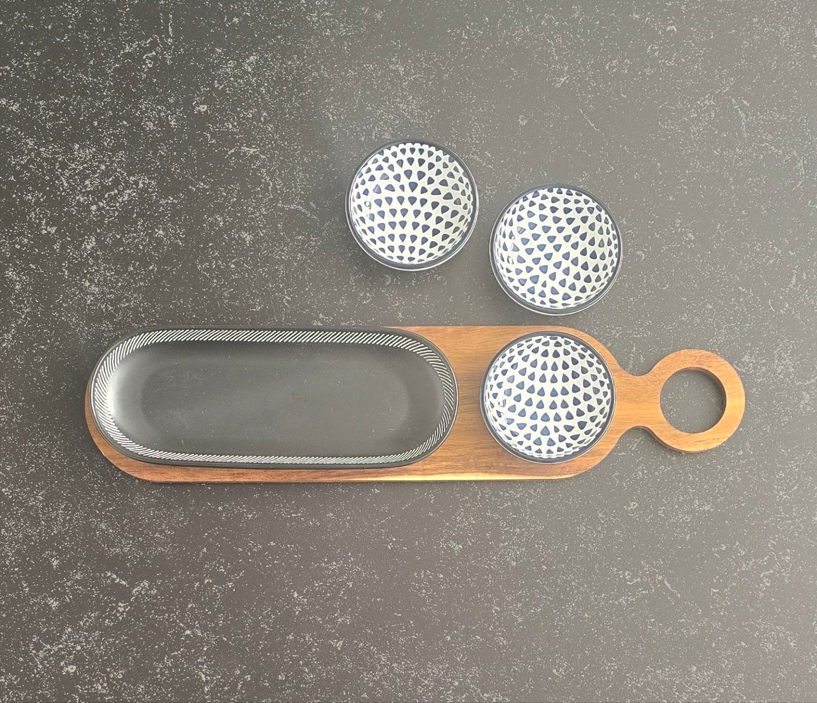 Tapasplank met schaaltjes, Ophalen of Verzenden, Zo goed als nieuw, Hout, Dienblad