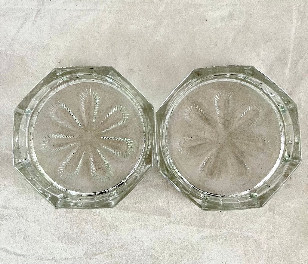 Set van 2 vintage kristallen glazen onderzetters/schaaltjes, Antiek en Kunst, Verzenden