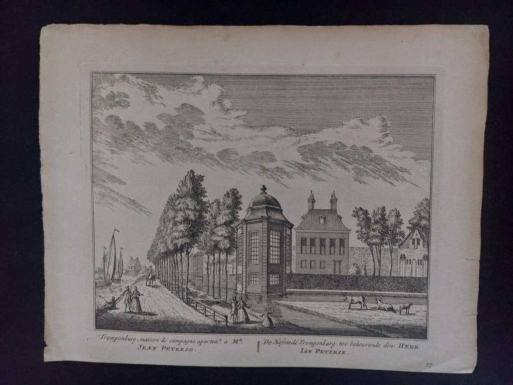 27 / Trompenburg Amsterdan Zuid - Ouderkerk Gravure 1730, Stadsgezicht, Ophalen of Verzenden, 15 cm, 20 cm