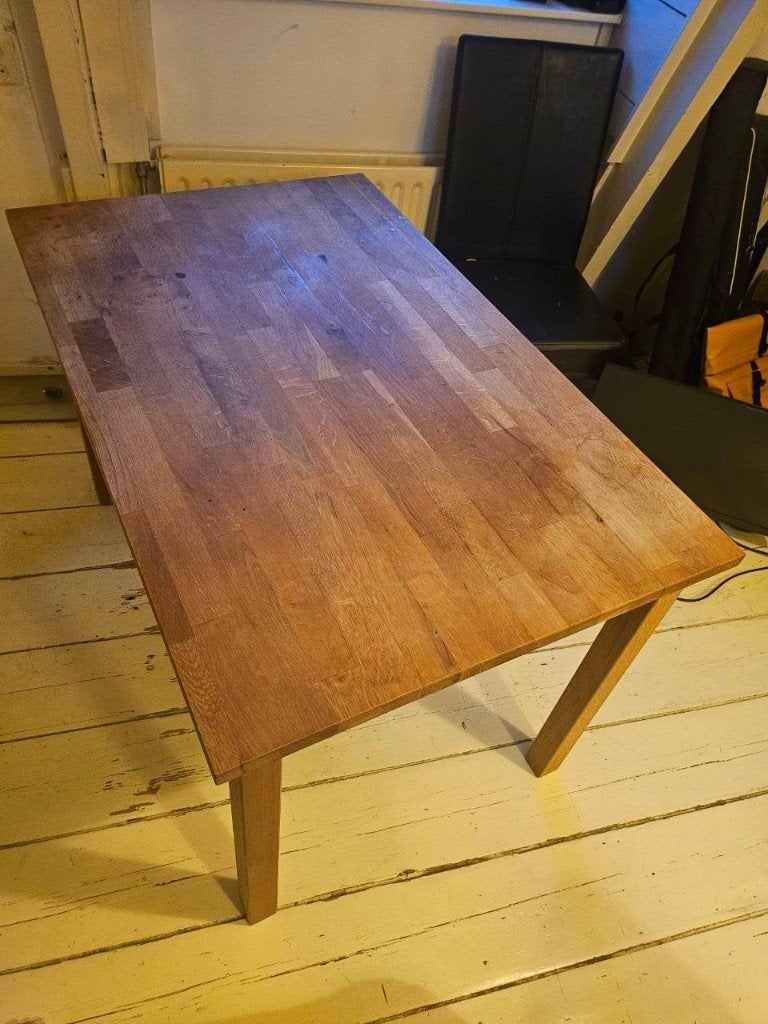 Solid Wood Dining Table – Heavy & Very Sturdy, Ophalen, Gebruikt, 100 tot 150 cm, Eikenhout