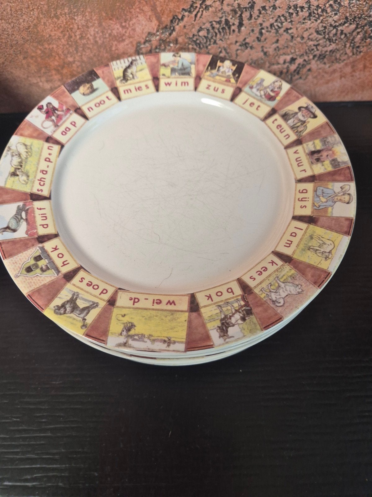 7 ontbijtborden Wolters-Noordhoff by Ter Steege, Gebruikt, Keramiek, Vintage, Ophalen of Verzenden