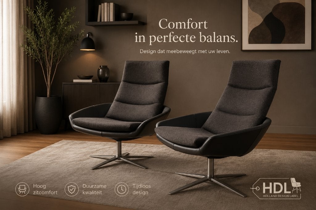 Montis Hugo draaifauteuil refurbished - nieuwe stof en leer, Leer, Nieuw, 75 tot 100 cm, Ophalen of Verzenden
