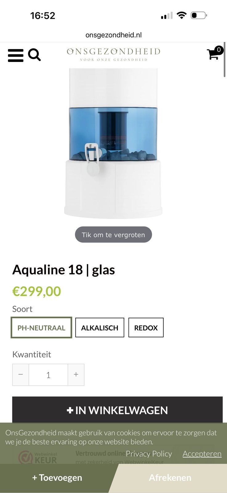 Aqualine 18 glazen waterfilter compleet zuiverwater, Ophalen, Zo goed als nieuw