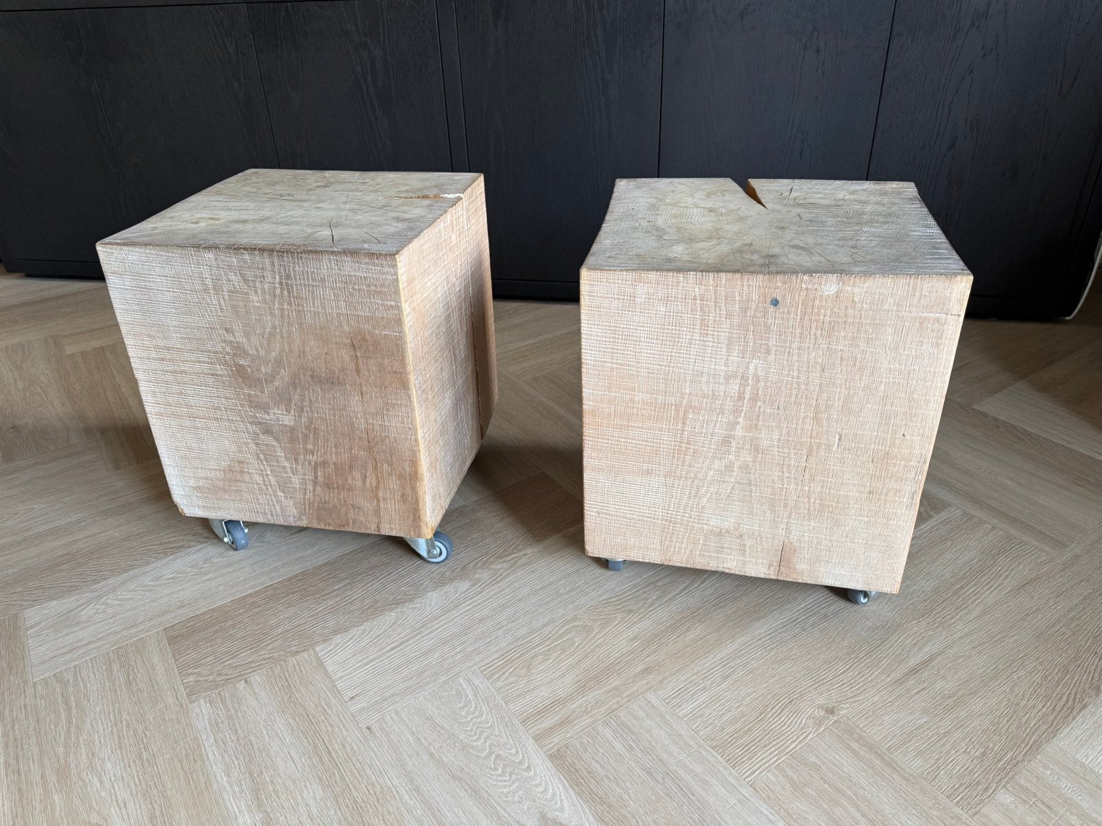 Houten blokken salontafels (massief eiken), Ophalen, Minder dan 50 cm, Minder dan 50 cm, Zo goed als nieuw