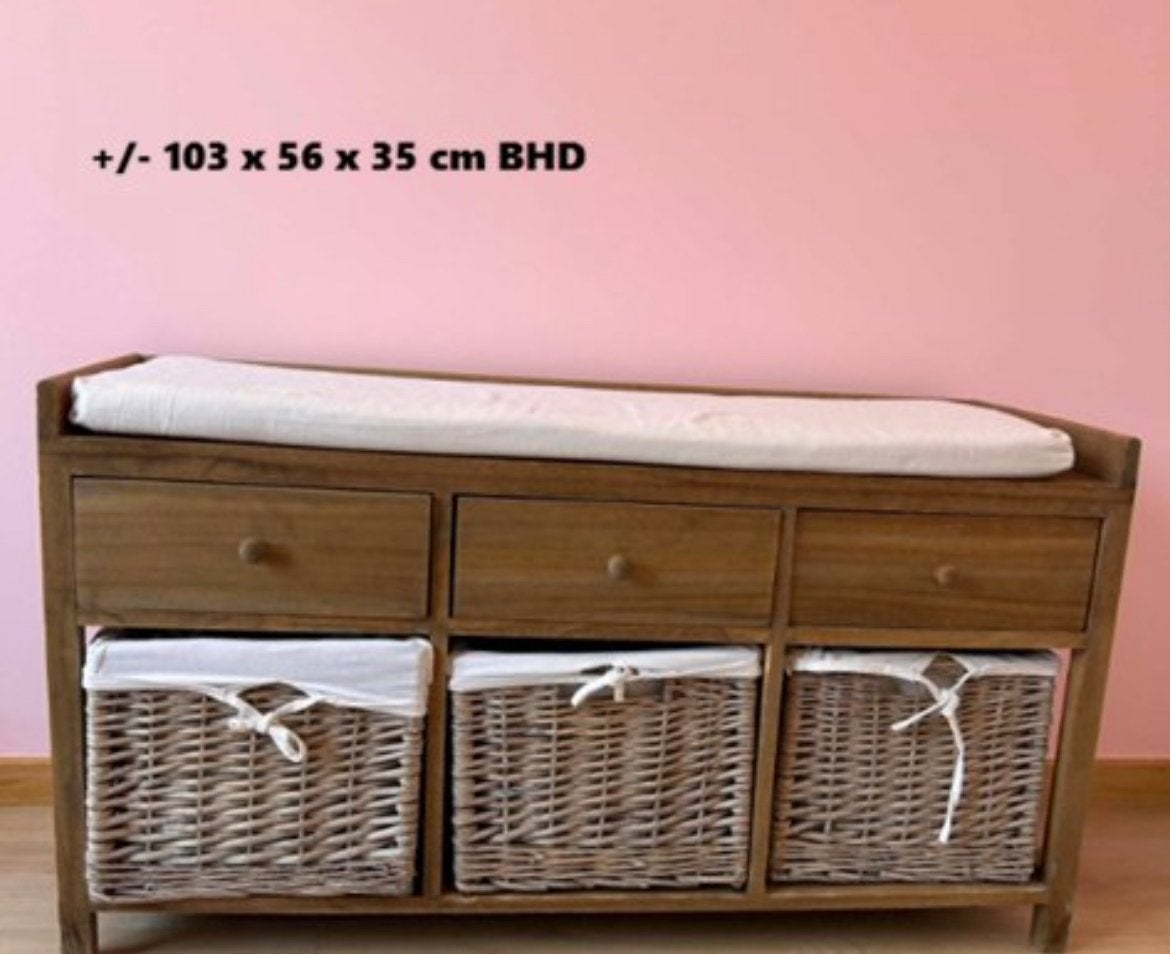 Commode zitbank met lades en rieten manden, Ophalen of Verzenden, Gebruikt, Commode