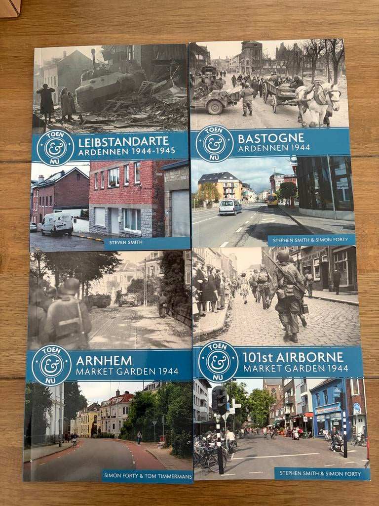 Toen en Nu: 4 Boeken over WOII - Leibstandarte, Bastogne, Ar, Ophalen of Verzenden, Tweede Wereldoorlog, Zo goed als nieuw, Landmacht