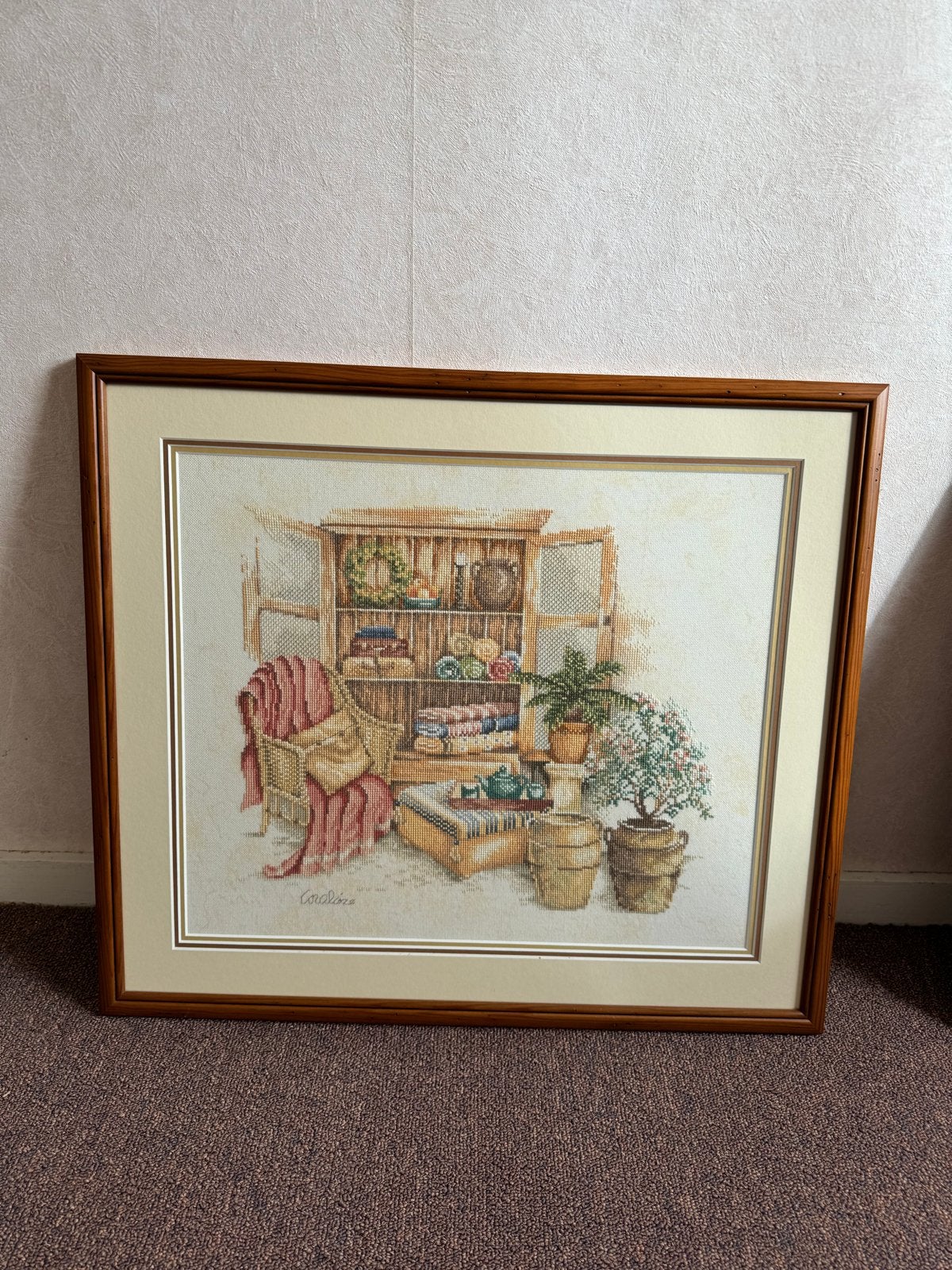 6 Prachtige Handgemaakte Geborduurde Schilderijen vp is p/s, Ophalen, Minder dan 50 cm, Gebruikt, Schilderij