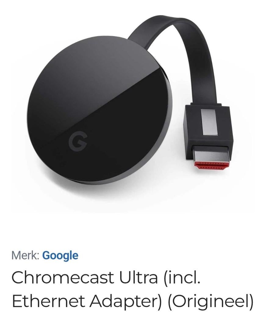 Chromecast Ultra incl ethernet adapter, Ophalen of Verzenden, Zo goed als nieuw