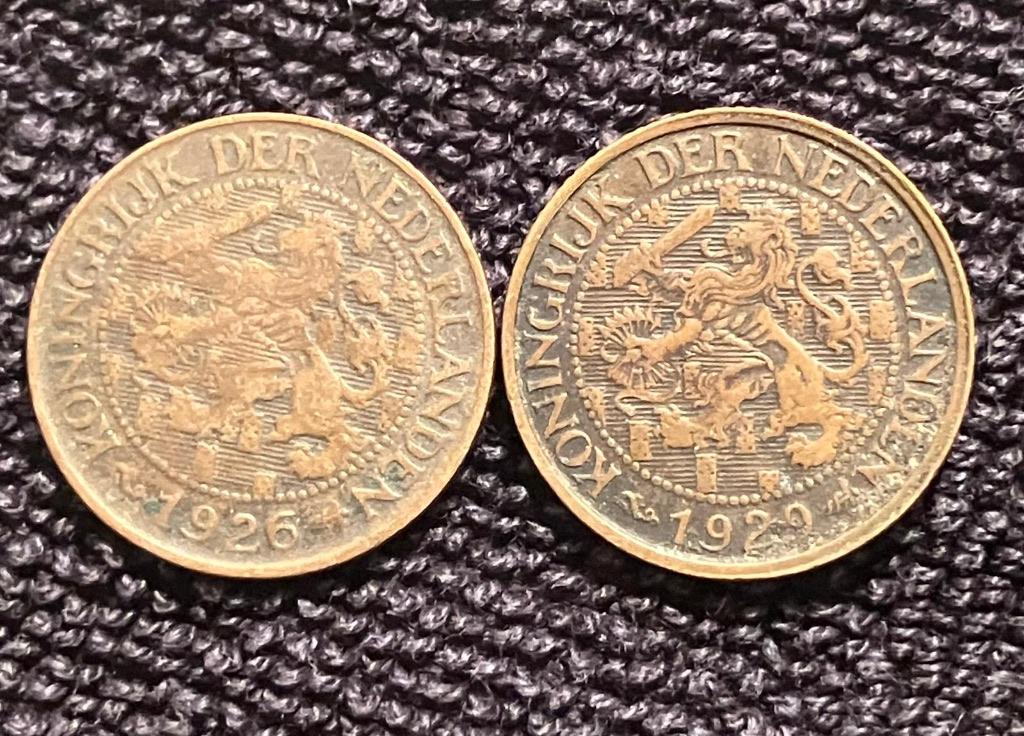 Nederlandse 1 cent munten, 1926 en 1929, Wilhelmina., Ophalen of Verzenden, Koningin Wilhelmina, 1 cent