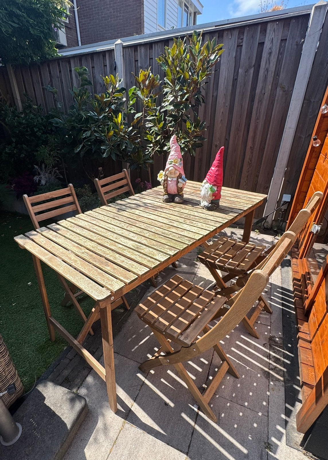 Leuke tuintafel met 4 klapstoelen, Tuin en Terras, Ophalen, 4 zitplaatsen, Gebruikt, Eettafel