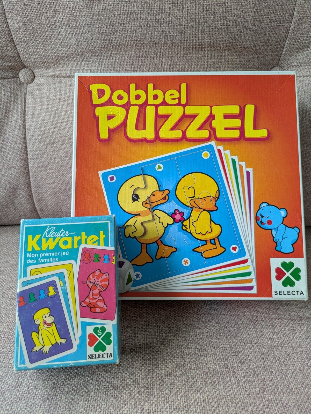 vintage kleuter kwartet en dobbel puzzel, Ophalen of Verzenden, Gebruikt, Kwartet(ten)