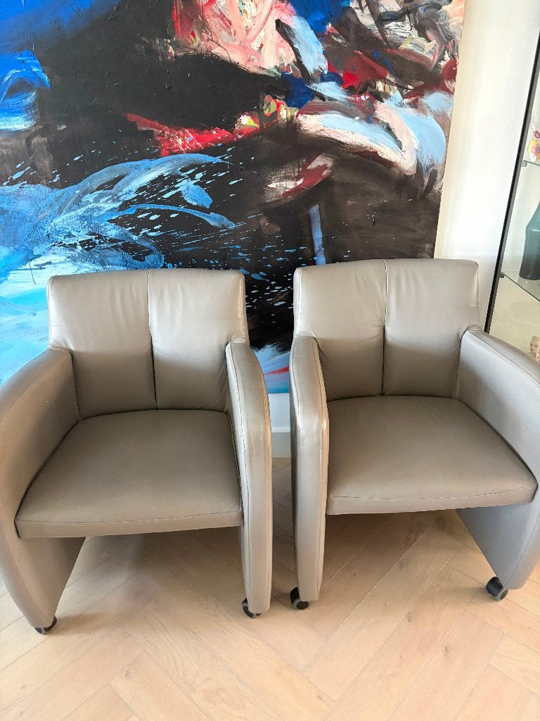 6 Leolux stoelen grijs, Huis en Inrichting, Stoelen, Ophalen, Modern, Comfortabel, Gebruikt, Leer