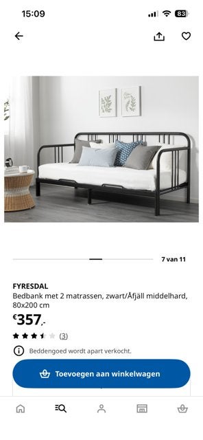Slaapbank zo goed als nieuw, voor 1 en 2 personen, Ophalen, Zwart, Tweepersoons, Zo goed als nieuw