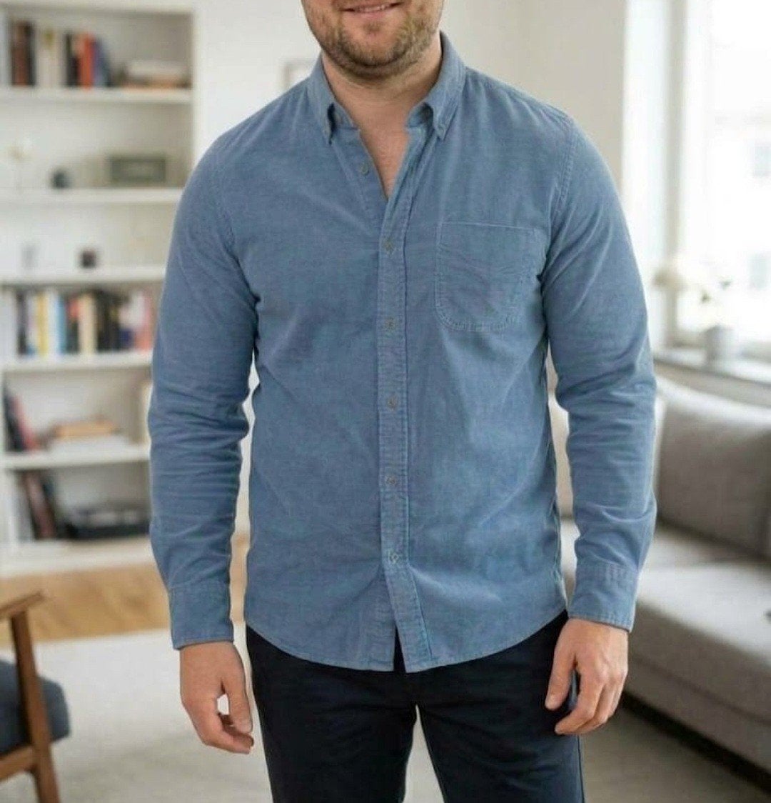 J Crew lichtblauwe corduroy overhemd maat xl, Ophalen of Verzenden