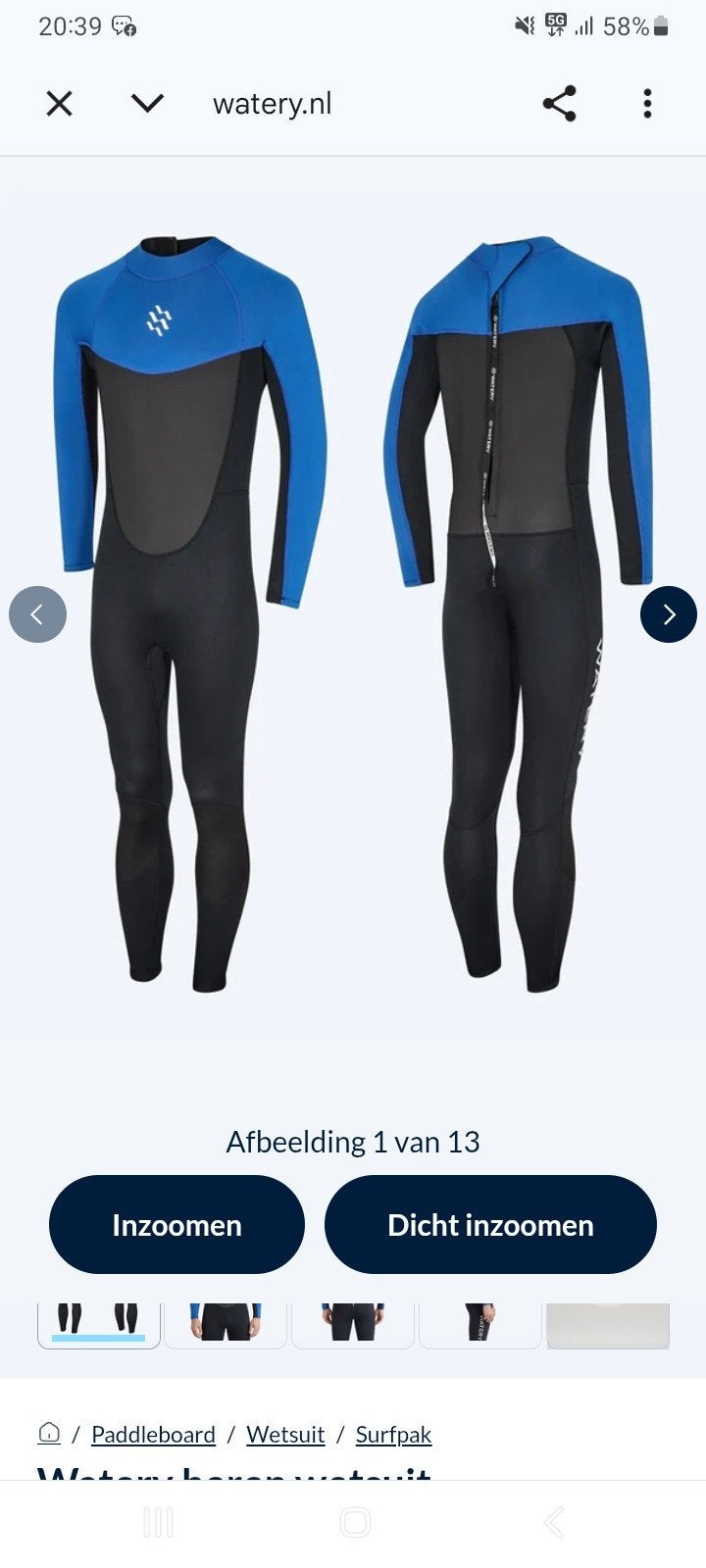Watery heren wetsuit - Gecko (3mm) - Stofblauw - XXXL (192-2, Watersport en Boten, Ophalen of Verzenden, Nieuw, Heer, Wetsuit