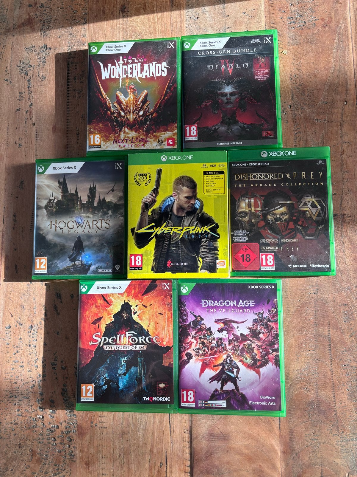 7 Xbox games: Tiny Tina's, Diablo IV, Hogwarts Legacy, Cyber, Ophalen, Online, Gebruikt, Vanaf 18 jaar