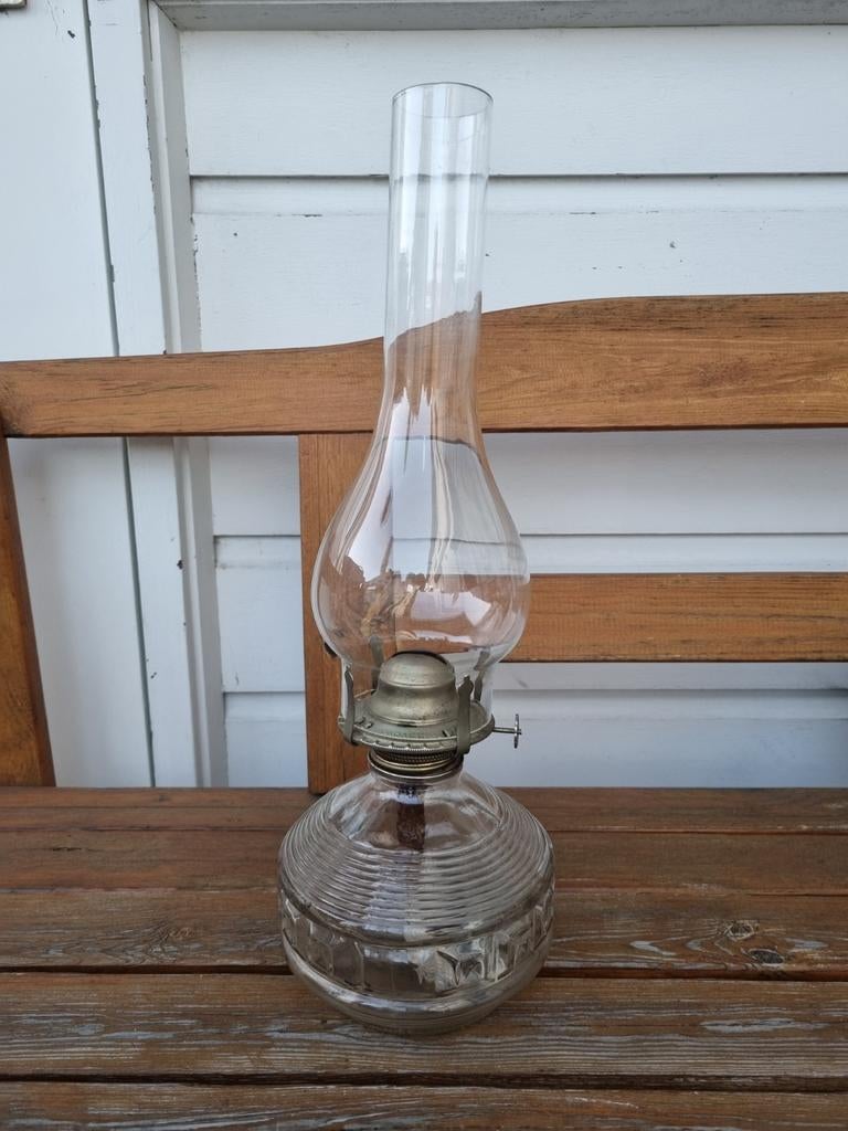 Vintage olielamp helder glas en olielamp glazen, Ophalen of Verzenden