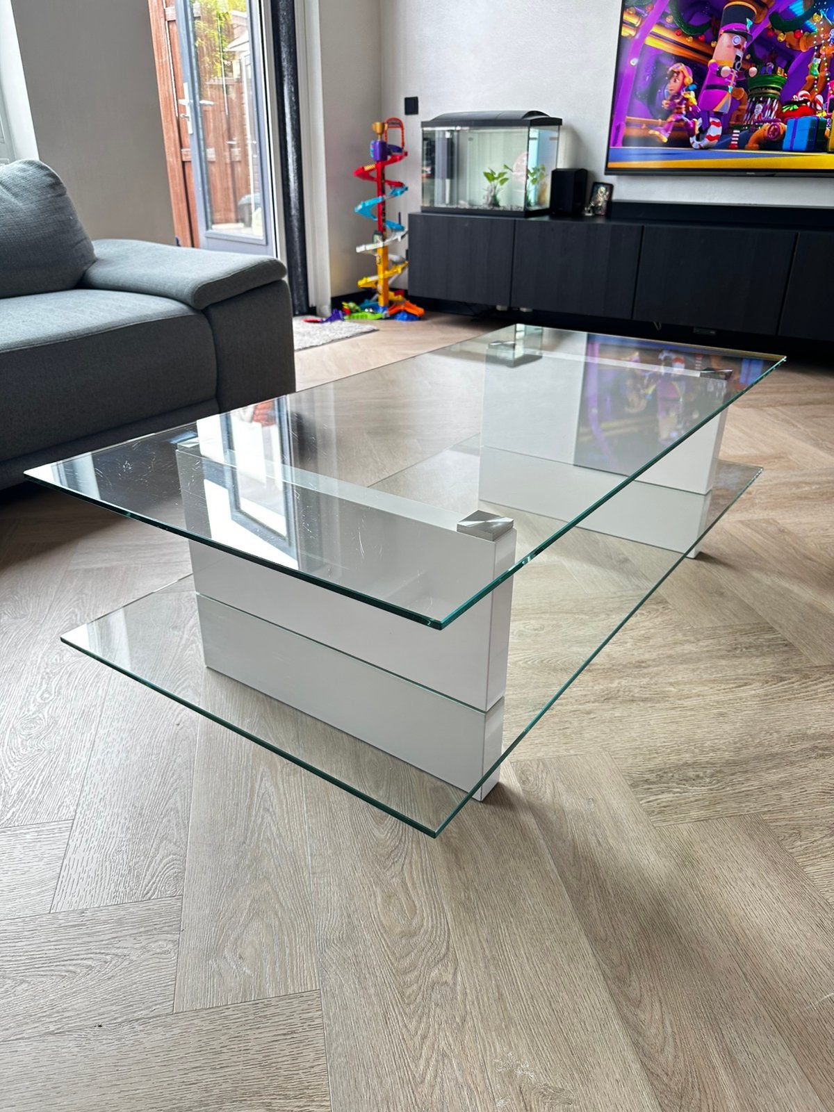 Glazen salontafel 135x65 2 glaslagen, 100 tot 150 cm, Rechthoekig, 50 tot 100 cm, Ophalen of Verzenden