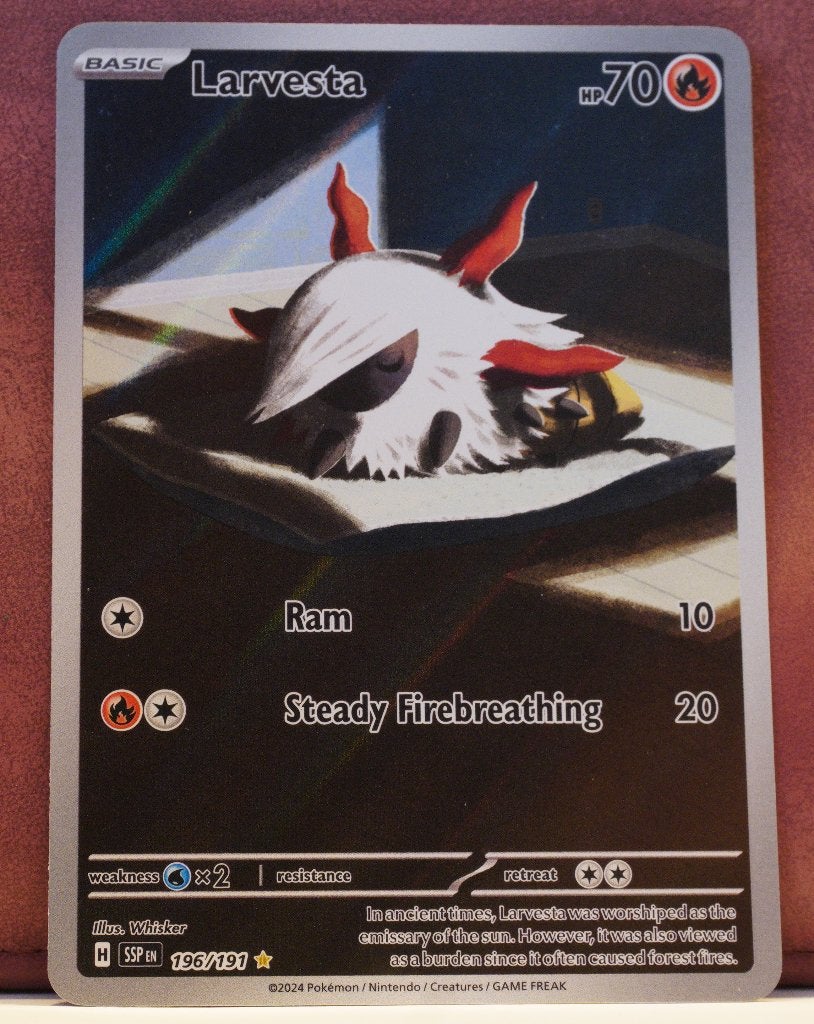 Larvesta Gallery Art 196/191 Surging Sparks Pokémon Kaart, Ophalen of Verzenden, Nieuw, Losse kaart