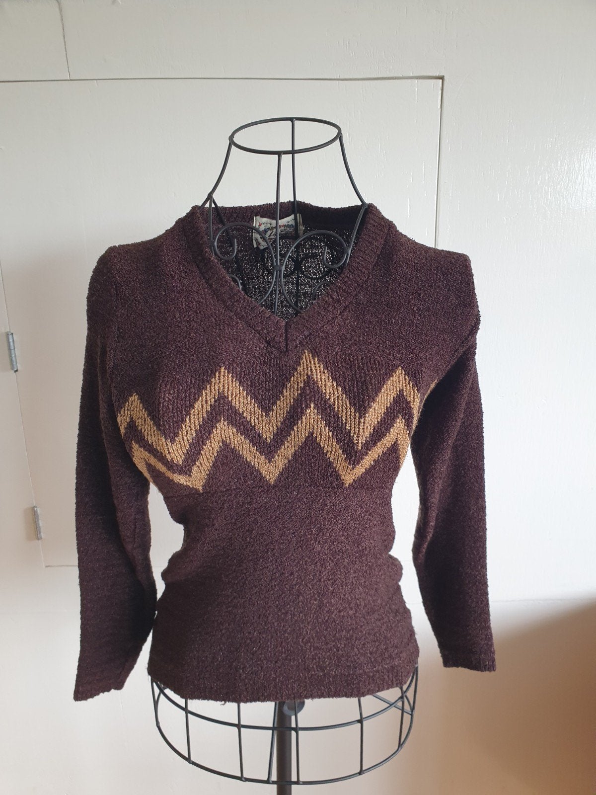 Authentieke Vintage Jaren 70 Trui – Lip on Lip – Bruin/Goud, Kleding | Dames, Bruin, Lipon Lip, Ophalen of Verzenden, Maat 36 (S)