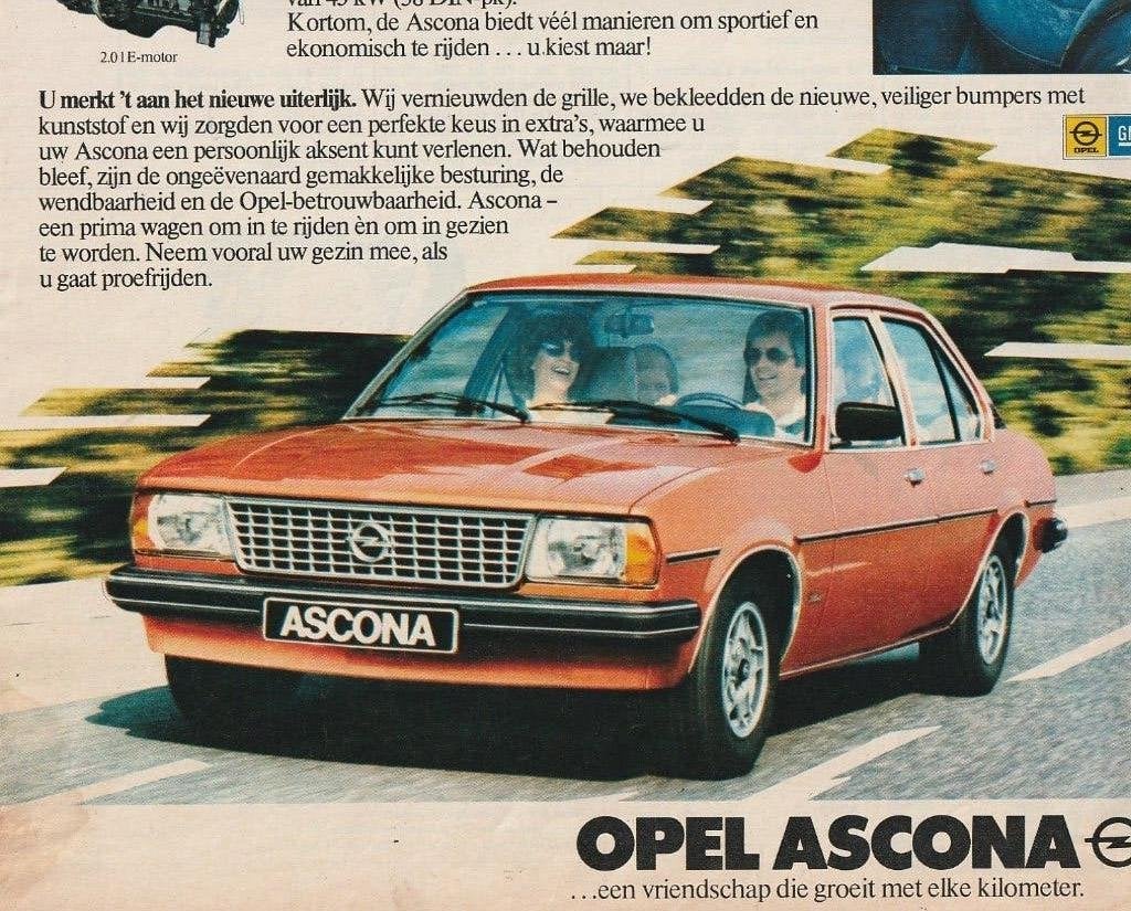 retro reclame 1980 Opel Ascona auto en weer verbeterd, Verzamelen, Retro, Overige typen, Verzenden