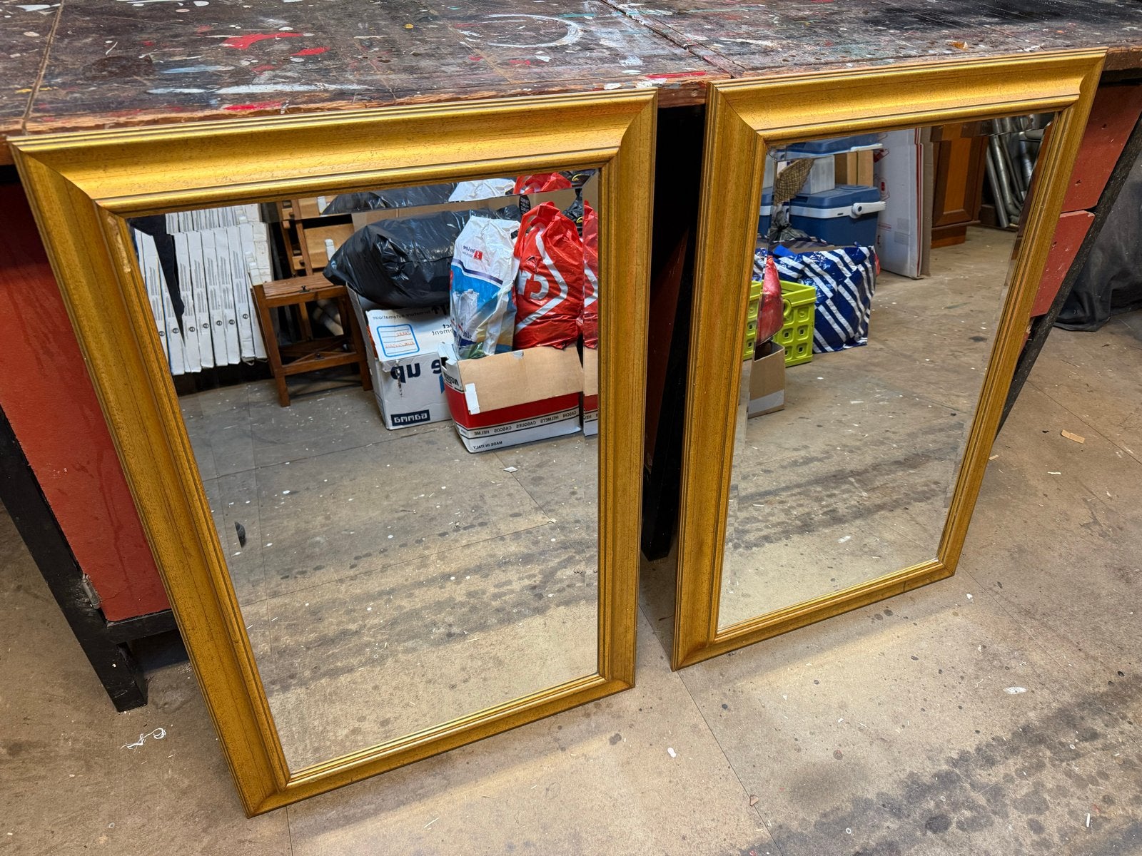 Set van 2 spiegels met gouden lijst - 89x59 cm, Ophalen, Gebruikt, Minder dan 100 cm, Rechthoekig