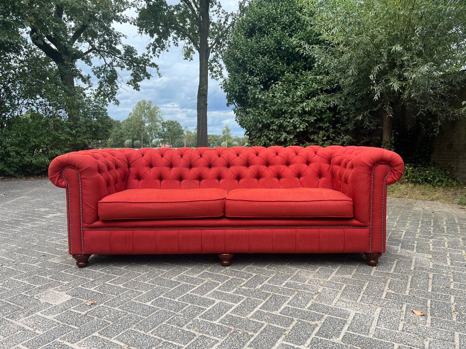 Mister Chesterfield 3 zits bank rood (stof) - 220cm, Huis en Inrichting, Ophalen, Gebruikt, Chesterfield, 75 tot 100 cm