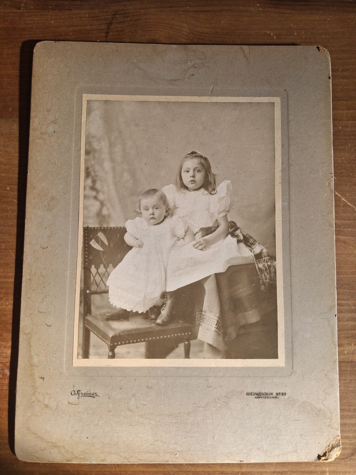 Antieke prent van 2 meisjes, Ophalen of Verzenden, Voor 1940, Gebruikt