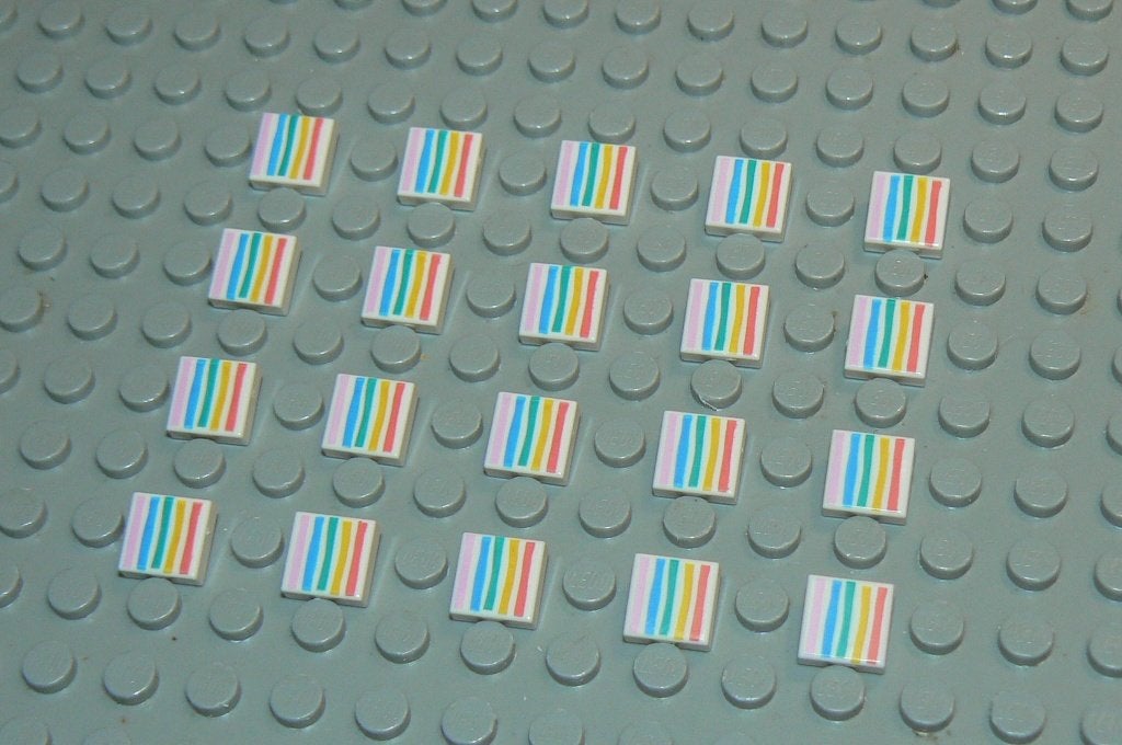 L1086 Tegels 1x1 wit met regenboog strepen 20 st., Ophalen of Verzenden, Nieuw, Losse stenen, Lego