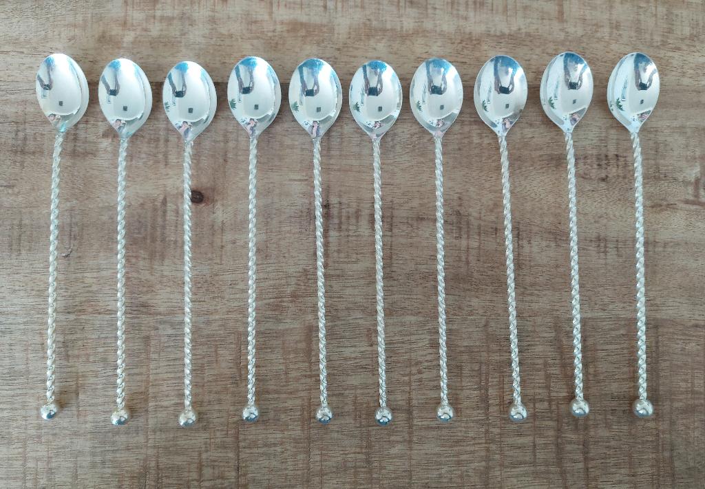 10 verzilverde ijsdessertlepels met gedraaide steel van DE., Antiek en Kunst, Ophalen of Verzenden