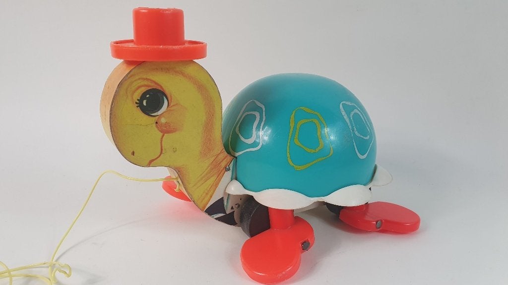 Vintage Fisher Price Schildpad, hout en plastic, 1962. 8B4, Tweedehands verkoop, Tweedehands verkoop, Ophalen of Verzenden, Geen@idee.nl