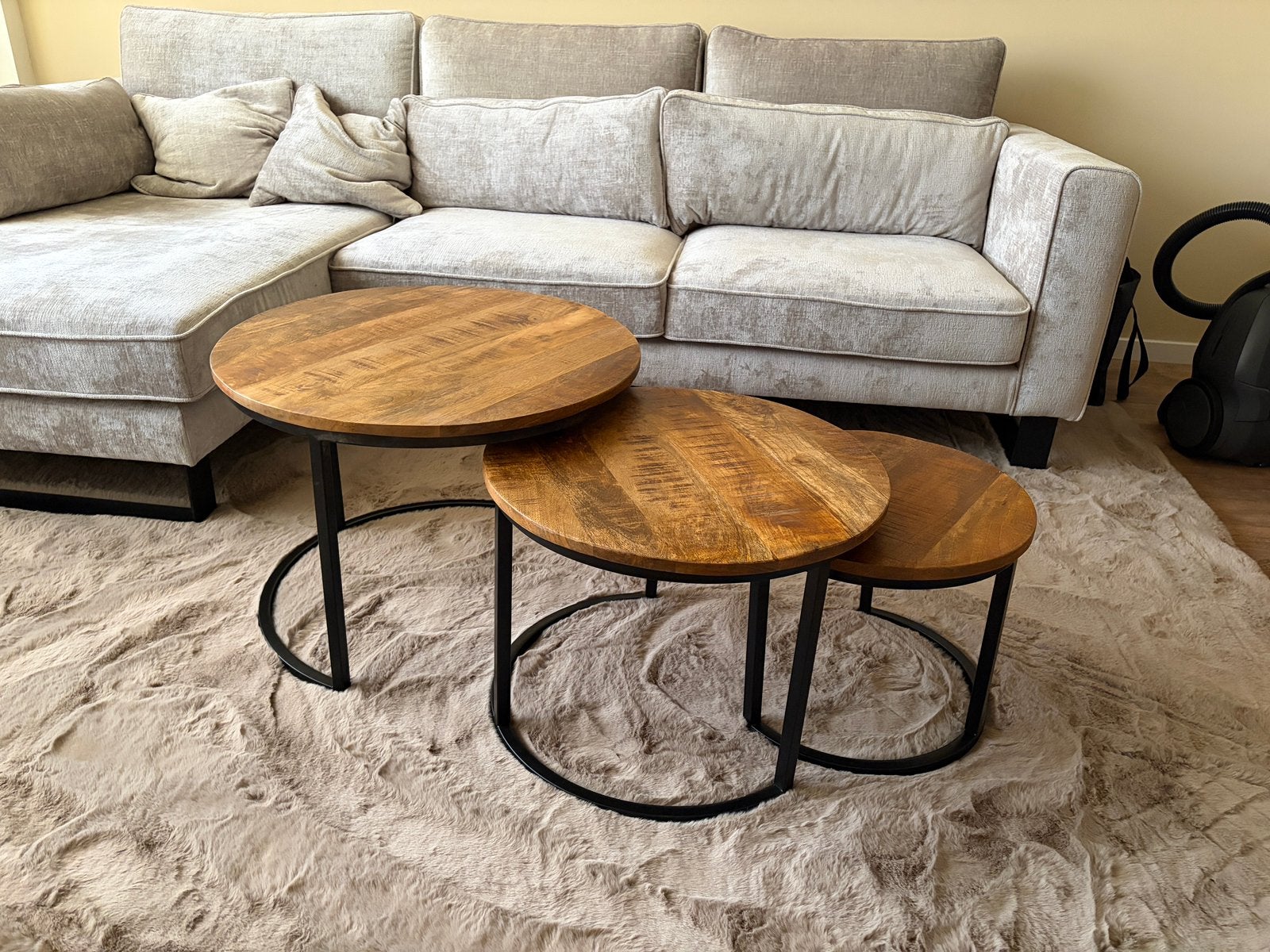 Salontafel set mangohout, Ophalen of Verzenden, Nieuw, Rond, 50 tot 100 cm