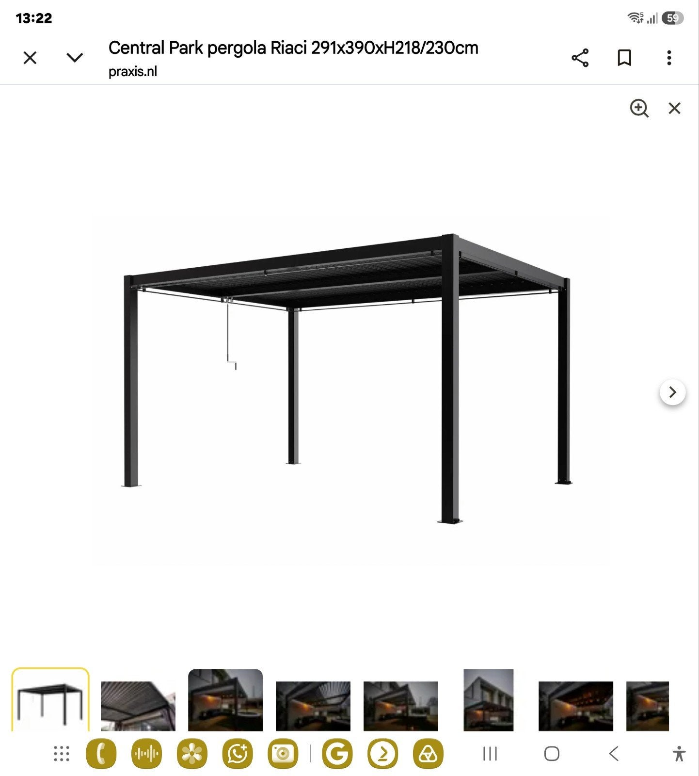 Overkapping: Central Park pergola Riaci 291x390xH218/230cm:, Ophalen, Minder dan 2 meter, Minder dan 4 meter, Nieuw