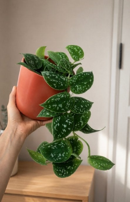 Scindapsus in terra stenen bloempot, Ophalen of Verzenden, In pot, Halfschaduw, Minder dan 100 cm