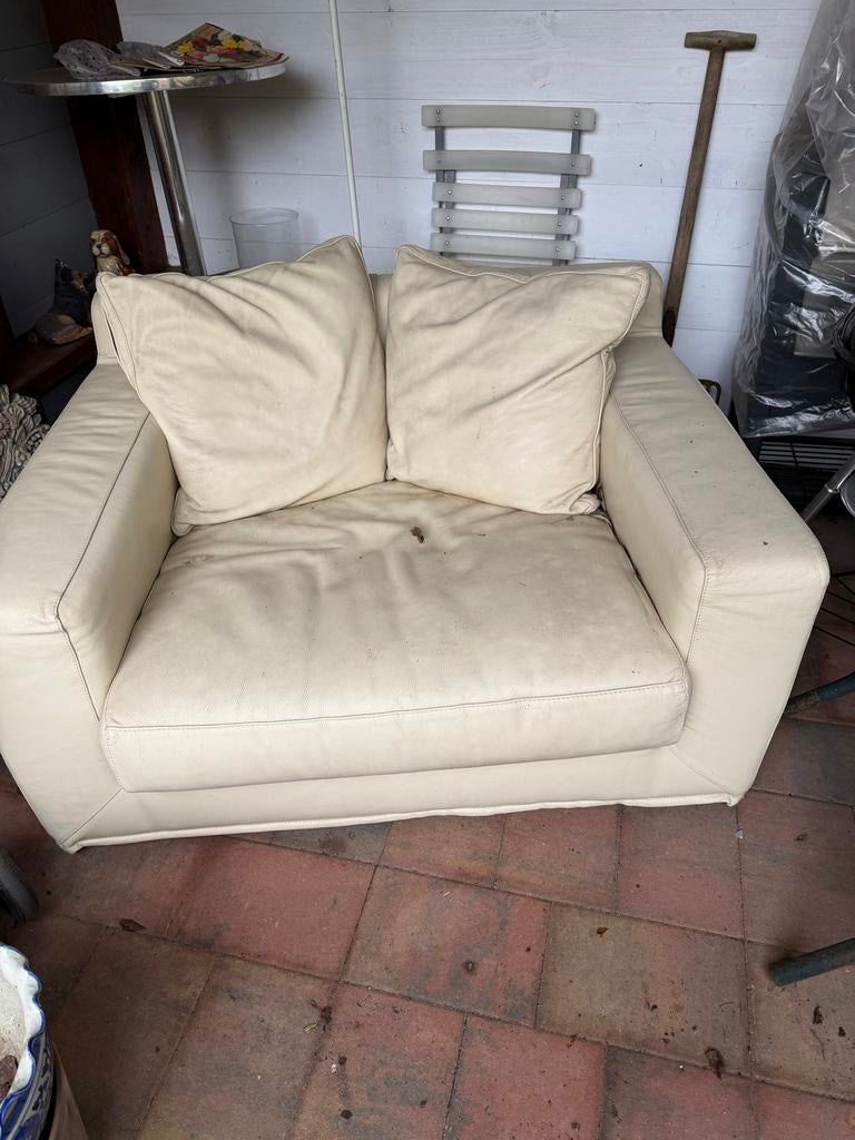 Comfortabele leren loveseat - Crème, Gebruikt, 150 tot 200 cm, Tweepersoons, Ophalen of Verzenden