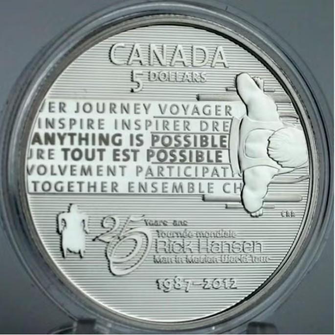Canada - Silver 5 Dollar 2012 - Rick Hansen Man-In-Motion, Verzenden, Noord-Amerika, Setje, Zilver