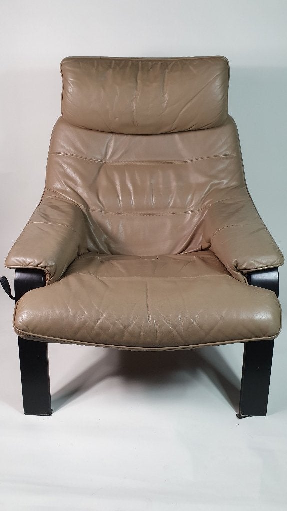 Retro jaren 60 fauteuil Skoghaus Industries, bruin leer. S33, Huis en Inrichting, Tweedehands verkoop, Tweedehands verkoop, Gebruikt