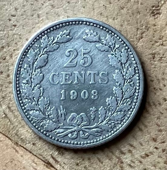 25 cent 1903 Wilhelmina, Ophalen, Zilver, 25 cent, Koningin Wilhelmina
