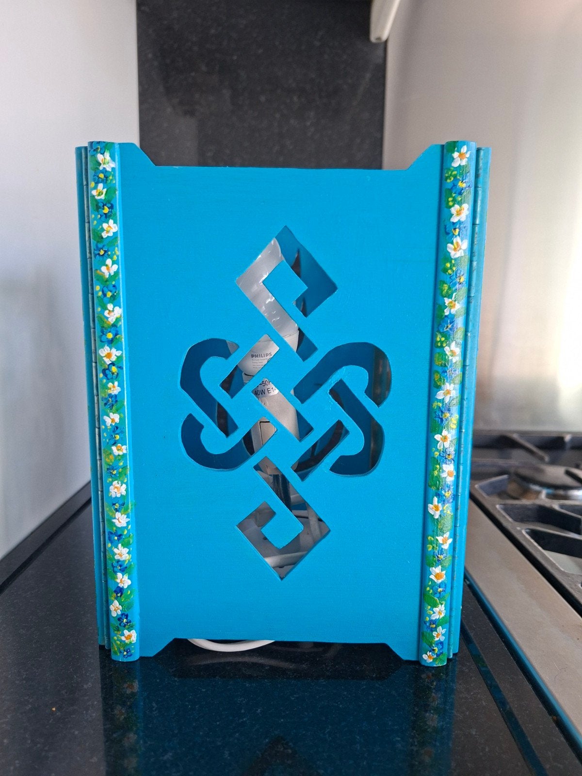 Handgemaakte Turquoise 4-Luik Lamp met Bloemenschildering, Ophalen of Verzenden, Nieuw