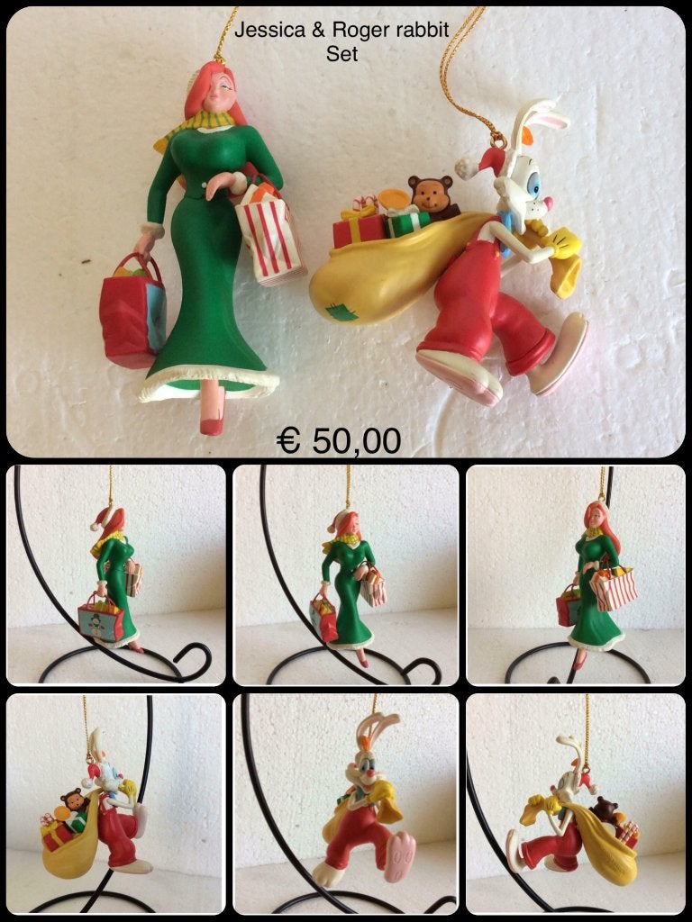 vintage : Disney kerst ornamenten Jessica & Roger rabbit, Ophalen of Verzenden, Overige figuren, Zo goed als nieuw, Beeldje of Figuurtje